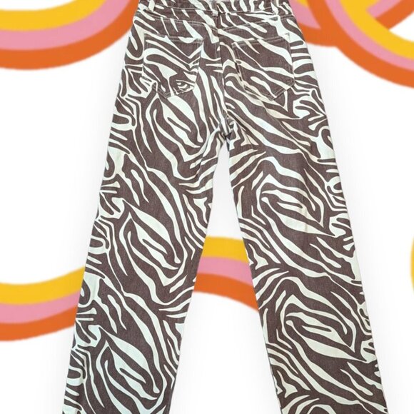Shein Brown & Cream Zebra Bootcut Jean Pant Size Extra Small - Picture 2 of 10